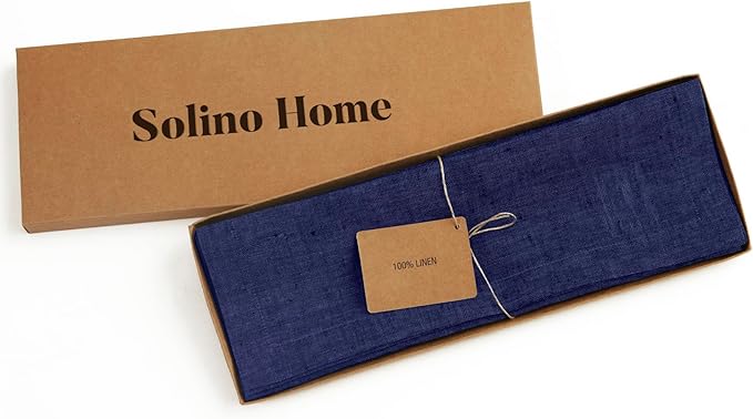 Solino Home Linen Square Placemats Set of 4 - Chambray Navy Placemats 14 x 14 Inch - 100% Pure Linen Table Mats for Winter, Spring - Athena