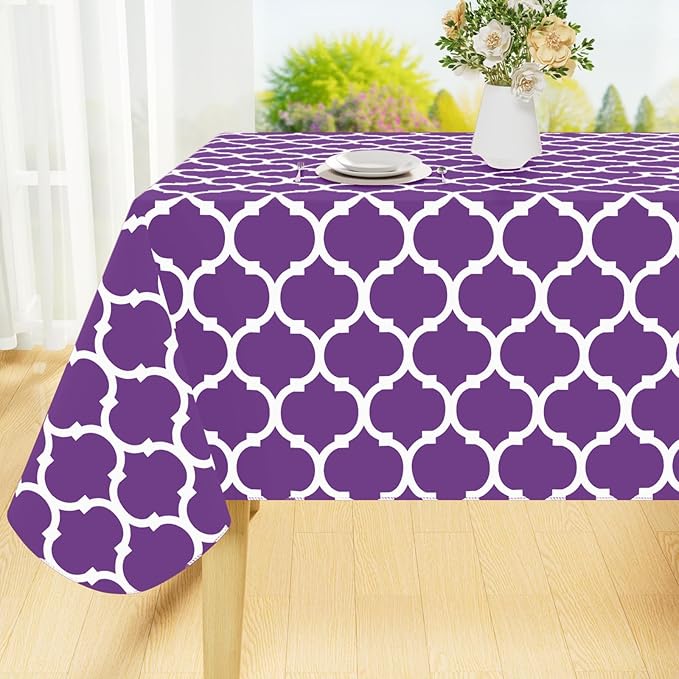 Smiry Rectangle Tablecloth, Waterproof Vinyl Tablecloths with Flannel Backing for Rectangle Tables, Wipeable Spillproof Plastic Tablecloth for Dining, Camping, Indoor and Outdoor (60"x84", Purple)