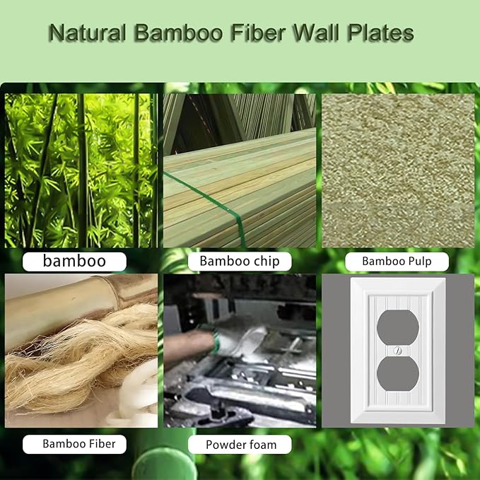 Beadboard Outlet Covers Wall Plates, Bamboo Fiber Light Switch Covers, Natural Material Electric Receptacle Decorative Switch Plate Outlet Cover (Pure White, 1 Gang Duplex 4 Pack)