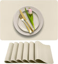 More Décor Faux Leather Placemats Set of 6 for Dining Table – Waterproof, Wipeable, Washable, Stain & Heat Resistant, Non-Slip Table Mats – 12 X 17 Inch, (Solid Ivory, 6)