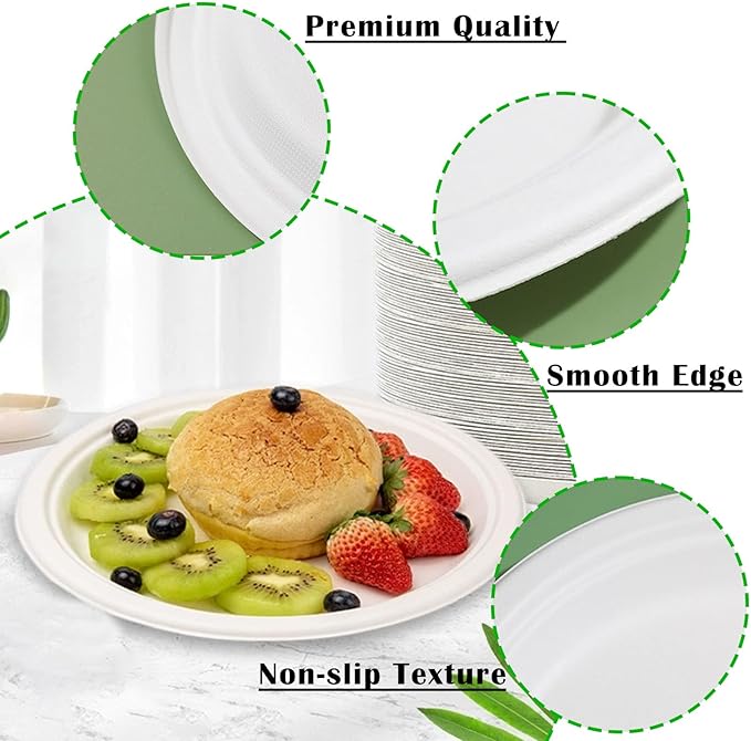 100 Pack Compostable Oval Paper Plates, 12.5 Inch Disposable Heavy Duty Bagasse Platters White Dinner Plates for Restaurant, Parties, Home, BBQ, Picnic, Christmas