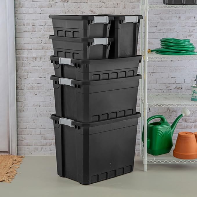Sterilite 12-Pack Plastic Storage Bins with Lids, Stackable Containers, 19 Gallon, Black