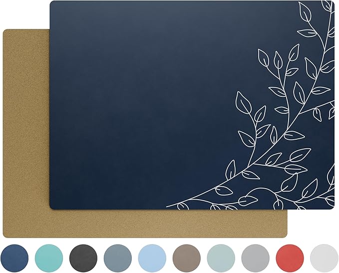 Royalty Art Navy Blue Boho Placemats, 4 Pc. Set, Non-Slip Cork Backed, Wipeable Heat Resistant Surface for Kitchen and Dining Table Protection, Cute Floral Pattern for Farmhouse or Rustic Decor