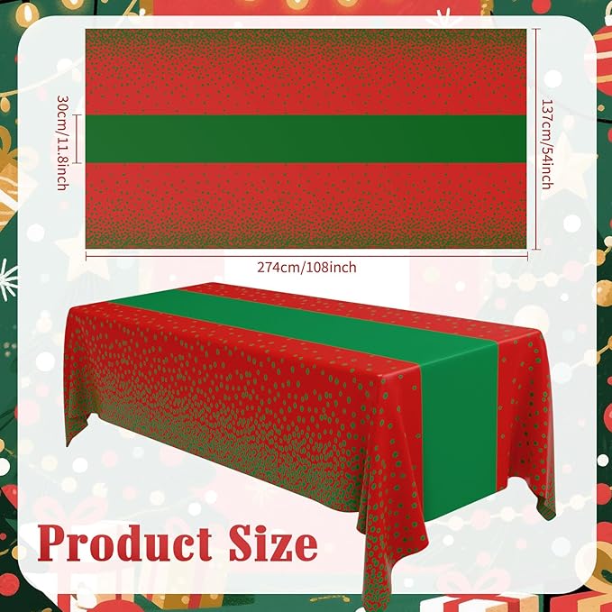 Oudain 6 Pcs Red and Green Tablecloth for Parties Plastic Dot Tablecloths Printed Table Runner Waterproof Disposable Rectangle Table Cover for Christmas Birthday Wedding Party, 54" x 108"