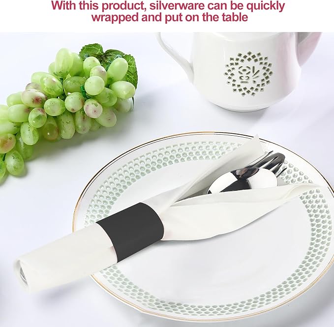 Germiwipe Napkin Bands,Paper Napkin Rings Self Adhesive,Silverware Wraps Band for Restaurant, Family Gathering, Outdoor, Wedding and Holidays (Black - 500pcs)