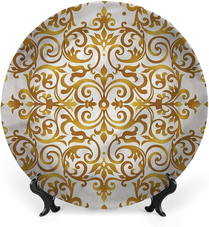 Decorative Plates, Victorian Print Ornament, Victorian Lace Floral, 10 Inch, Kitchen Wall Decor, Golden
