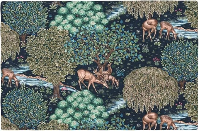 William Morris Floral Print Placemats,Strawberry Thief Print Plate Mats Set of 6,Watercolor Vintage Flower Table Placemats for Home Kitchen Holiday Decoration, 6 PCS