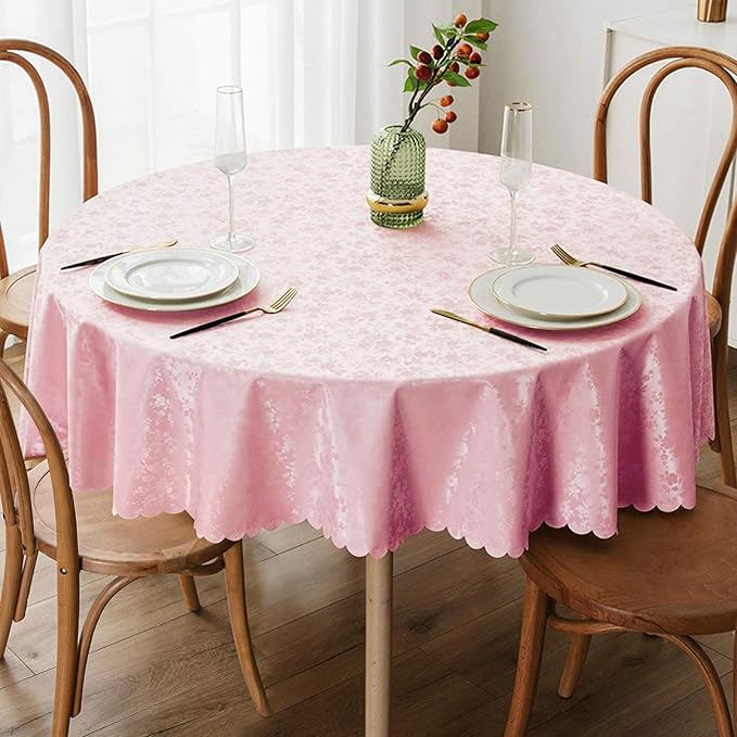 Smiry Round Table Cloth, Waterproof Heavy Duty Vinyl Tablecloths, Wipeable Washable Table Cover for for Dining, Kitchen & Valentines(Pink, 70" Round)