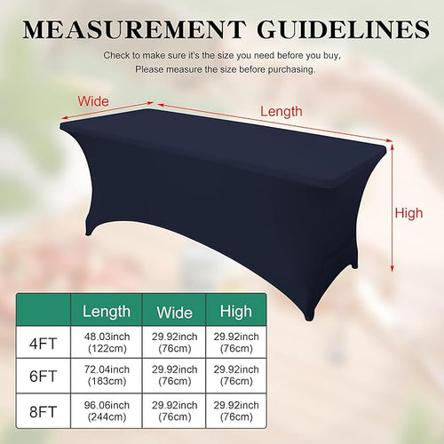 2Pack 8FT Table Cloth for Rectangular Fitted Events Stretch Navy Blue Table Covers Washable Spandex Tablecloth Protector for Party, Wedding, Cocktail, Banquet, Festival