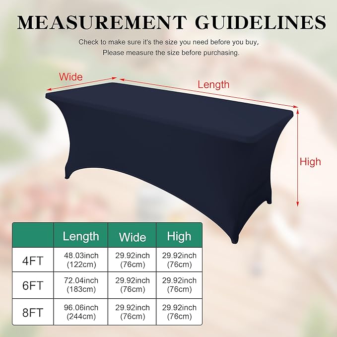 2Pack 6FT Table Cloth for Rectangular Fitted Events Stretch Navy Blue Table Covers Washable Spandex Tablecloth Protector for Party, Wedding, Cocktail, Banquet, Festival