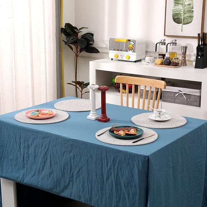 6 Pack Round Woven Placemats,13.8 inch Plate Chargers Mixed Brown Thick Place Mats Cotton Rope Braided Tablemats Rattan Mats for Christmas Table Decoration