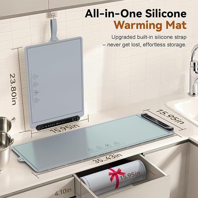 Warming Mat for Food Extra Large: 36"X16" Adjustable Silicone Food Warming Mat Heating Pad Food Warming Pad for Kitchen Counter Warming Trays for Buffets Party Hot Plates for Countertop Silver Grey