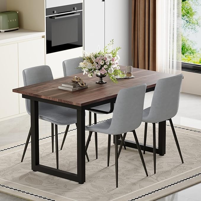 Extendable Dining Table Set for 8, 55"–71" Modern Wood Kitchen Table with 8 Upholstered Chairs, Space-Saving for Living Room Apartment, Sturdy & Comfortable, Easy Assembly