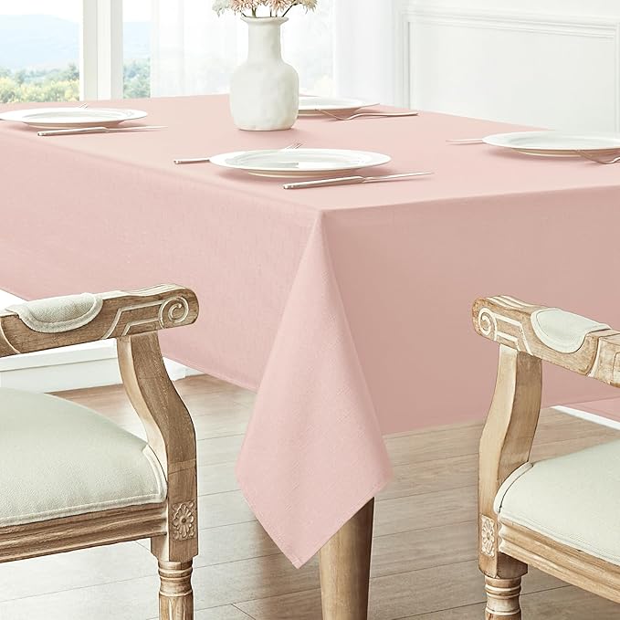 2 Pack Rectangle Tablecloth, 52x70 inch, Water Resistant Wrinkle Free Linen Textured Table Cloth Washable, Decorative Fabric Table Cover for Dining, Party and Camping, Pink