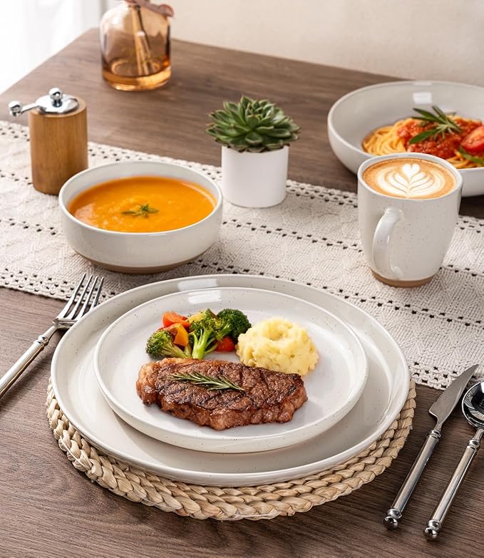 AmorArc Ceramic Dinner Plates Set of 6,10.5 Inch Stoneware Plates Set for Dinner, Elegant Dish Set with Rustic Terracotta Underside,Microwave & Dishwasher Safe