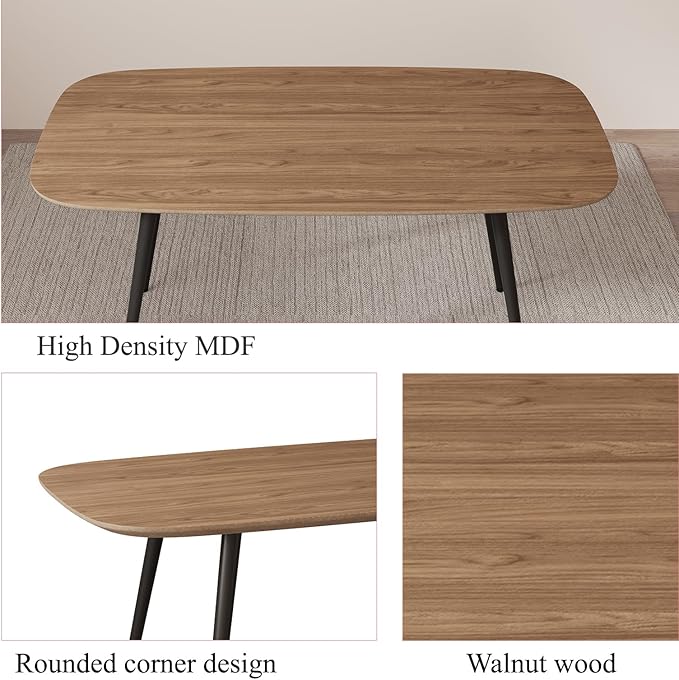 47.2'' Dining Table Set for 4,Modern Wood Dining Table,Leather Dining Chairs 4,Table and Chairs Set of 4,Ideal for Kitchen Dining Room (Walnut Color Table + 4 U-Shaped Brown Chairs, 47.2")