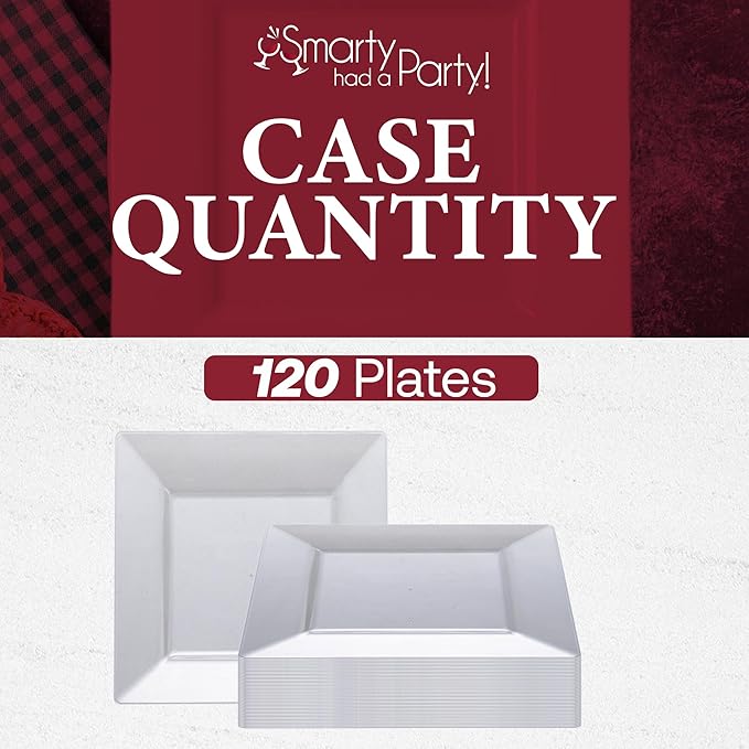 Smarty Had A Party 120 Disposable Plastic Dessert Plates, 8" Square Clear Salad Plates for Appetizers and Buffets, Heavy Duty Bulk Supplies for Parties