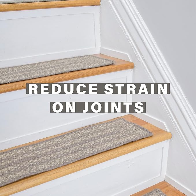 Homespice Grey Cloud Jute Braided Stair Treads for Wooden Steps, Warm Farmhouse Decor, Set of 13, Grey 8x28 Rectangle Rug for Stairs - Easy to Clean, Tightly Stitched and Durable