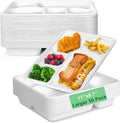 Compostable 5 Compartment Paper Plates Disposable, 11 * 8.6 inch, [50-Pack] Heavy Duty Plates with Deep Dividers, Sturdy School Lunch Trays, White Large Paper Dinner Plates for Buffet Party