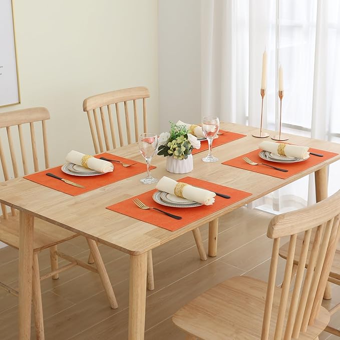 Homaxy Faux Leather Heat Resistant Placemats for Dining Table Set of 4, Waterproof Wipeable Washable PU Table Mats, Easy to Clean Anti-Slip Place Mats, 11.8" x 17", Orange