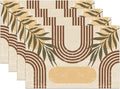 Mid Century Boho Arch Placemats Abstract Geometric Modern Aesthetic Rainbow Leaves Sun Washable Place Mats 12x18Inch for Dining Kitchen Farmhouse Decor 4 PCS