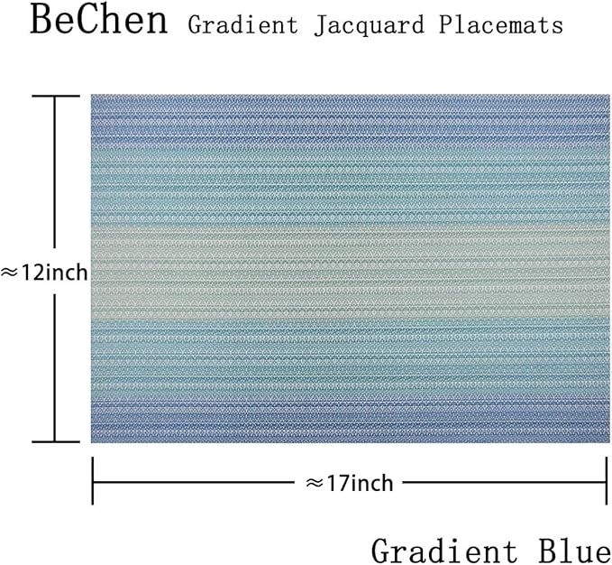 Placemats Washable Easy to Clean PVC Placemat for Kitchen Table Heat-resistand Woven Vinyl Hard Table Mats 12x18 inches Set of 4 (Blue)