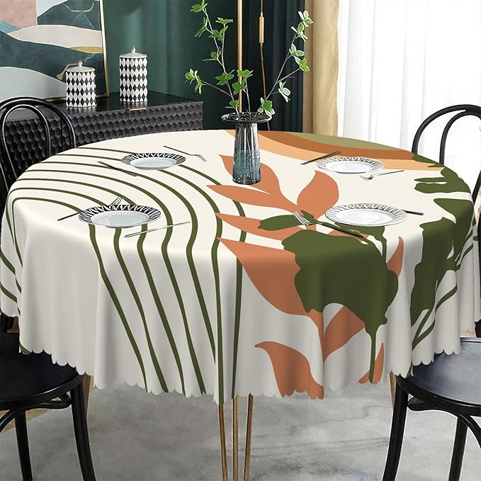 Laeacco 60 Inch Boho Mid Century Round Tablecloth Abstract Rainbow Sun Modern Geometric Art Print Table Cloth Washable Waterproof Wrinkle Free Table Cover for Kitchen Dining Picnic Party Decoration