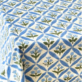 ATOSII Netta Blue 100% Cotton Round Fall Tablecloth, Handblock Print Floral Table Cloth for Kitchen Dining Linen I Outdoors, Christmas, Thanksgiving, Grandmillennial Home Decor 60" Inches Round