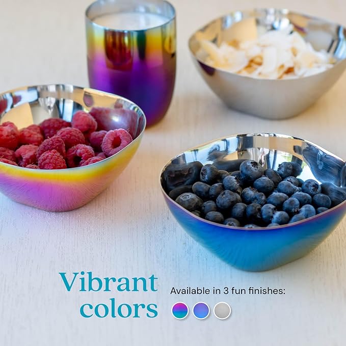 Ahimsa Stainless Steel Bowls for Kids, Durable Pediatrician Designed Toddler Snack Bowl, Premium Non Toxic Metal, Easy to Clean & Dishwasher Safe, Set of 4 Blue