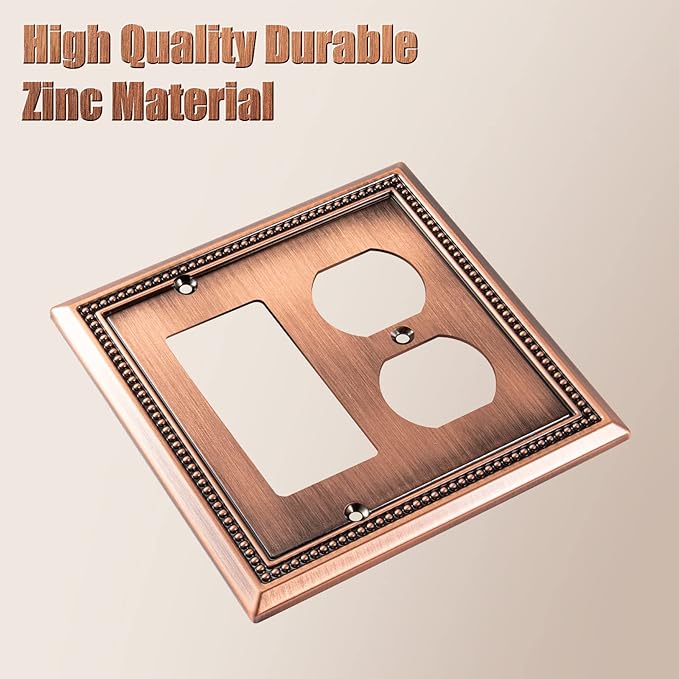 Henne Bery Sunken Pearls Heavy Duty Decorative Wall Plate Switch Plate Outlet Cover (Decorator/Duplex, Antique Copper)
