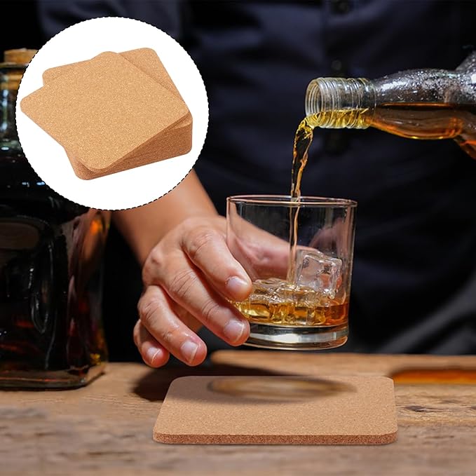 130 Pieces 4 x 4 Inch Cork Coasters for Drinks, 100 mm Square Cork Coasters, Non-Slip, Heat-Resistant, Absorbent & Reusable, Perfect for DIY Crafts and Home Tabletop Decoration