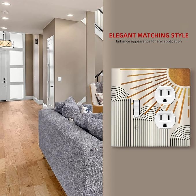 Light Switch Cover Plate Mid Century Boho Sun Beige Minimalist Abstract 2 Gang Decorative Switch Plates 1 Toggle Duplex Combo Outlet Covers GFCI Wall Plates for Bathroom Bedroom Decor