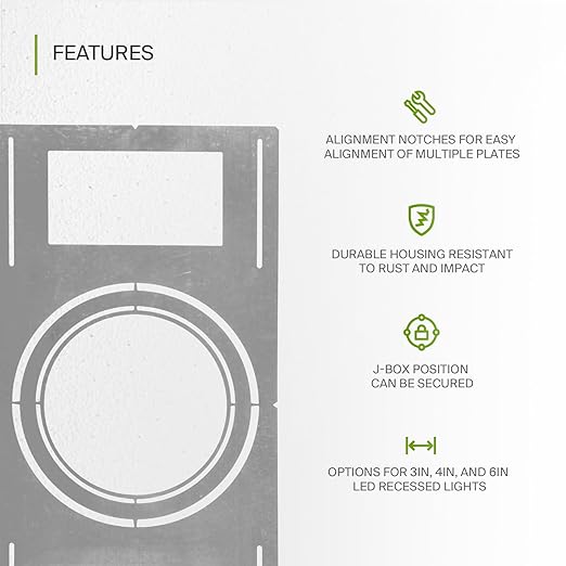 ASD New Construction Mounting Plate with Symmetric Round Hole - 8-10-12" Flat Steel Rough-in Wafer Light Bracket, LED Recessed Lighting Housing, 6 Pack