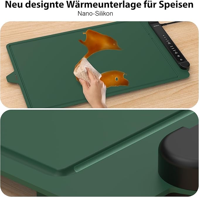 Food Warming Mat Electric Tray: Adjustable Silicone Heating Pad with 3 Temperature Settings 4 Timer Function Portable Roll Up Hot Plate for Buffets Party Gatherings Kitchen Warmer Countertop Green
