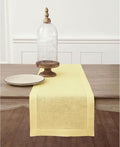 Solino Home Linen Yellow Table Runner 48 Inches - Classic Hemstitch, 100% Pure Linen Coffee Table Runner 14 x 48 Inch Ideal for Dresser Tables, Valentines, Spring, Easter