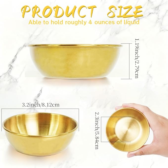 52 Pcs Metal Sauce Bowls 3.2 Inch Gold Mini Round Saucers Stainless Steel Seasoning Dishes Cups Small Sushi AppetizerBowls for Restaurant Kitchen Barbecues Dipping