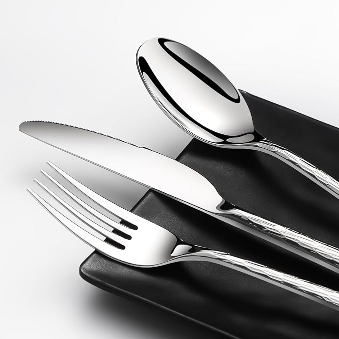 Silverware Set, 18/10 Stainless Steel 50 PieceFlatware Set for 10, Utensil Sets DishwasherSafe, Rust-Resistant, Modern Cutlery Set forHome, Wedding, Restaurant