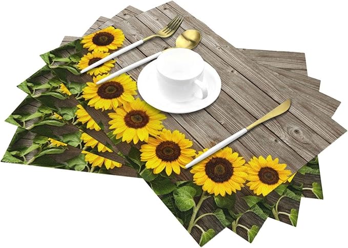 Sunflower Placemats Set of 4 Washable Table Place Mats for Dining Kitchen Party Decor