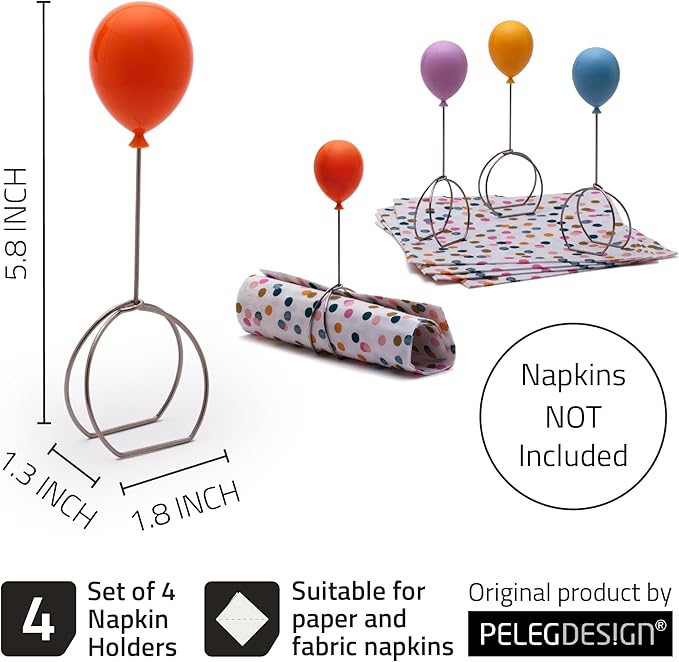 Peleg Design Balloonapkins Napkin Rings – Perfect for Dining Table Décor - Easter Napkins Ring, Birthday Party Table Decorations, Napkin Holder During Meals or Gatherings