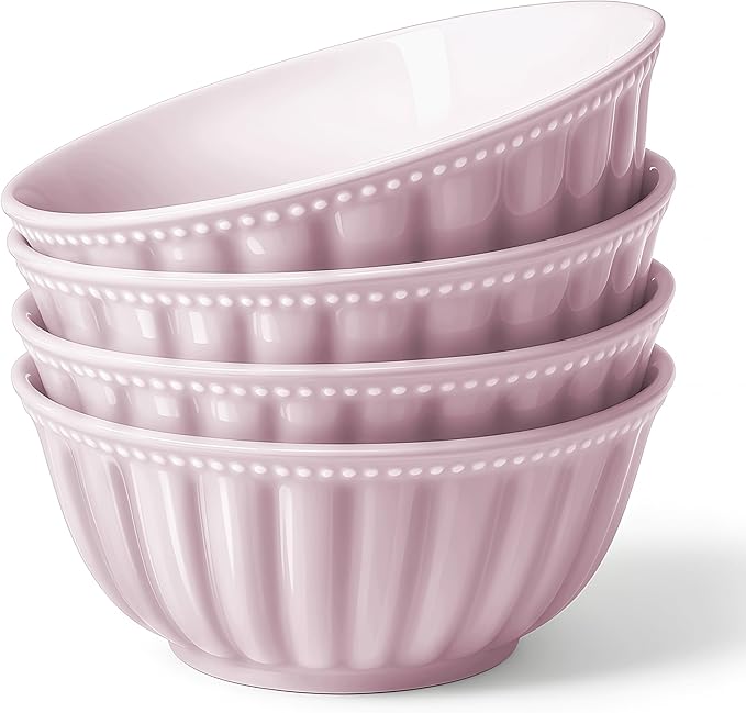 HOMBENE Ceramic Soup Serving Bowls for Kitchen, 6.4 Inch, Set of 4, Cereal Bowl Porcelain, Oven & Microwave Safe, Red