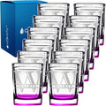 Personalized Square Shot Glasses Set of 12 Pink Bottom 2oz Engraved Initial and Name Custom Gifts, Weddings, Birthdays, Bachelorette Party and Decorations for Women