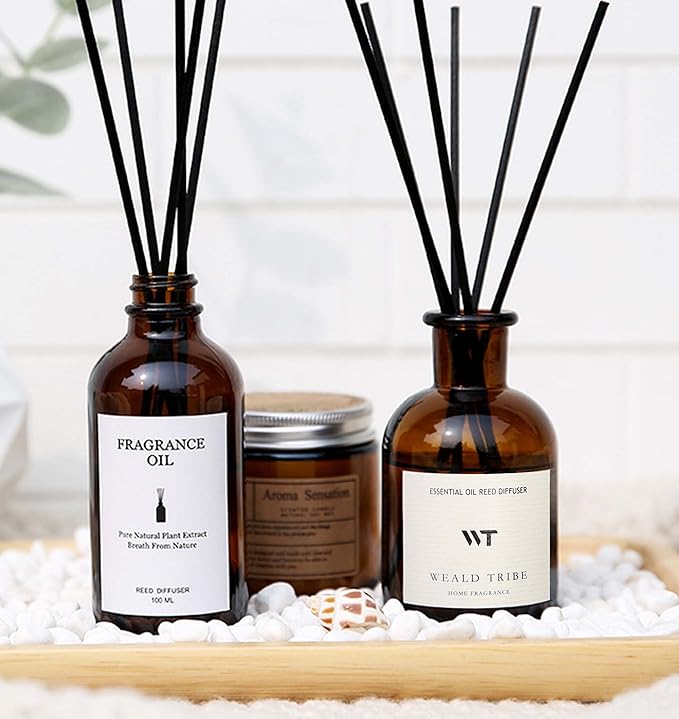 WEALD TRIBE Flower Reed Diffuser Set Clean White Linen Scent for Bathroom Air Fresheners | 4.0 fl oz Essential Oils with Sticks Home Fragrance Defusers | House Bedroom Office Shelf Decor & Gift