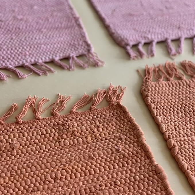 PILLOWPIA Handcrafted Chindi Placemat – 100% Cotton, Handwoven Boho Table Mat | Eco-Friendly Colorful Decor for Dining Room, Kitchen, or Coffee Table – Peony Pink Woven Accent