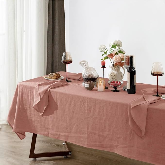 Talasily Linen Tablecloth 100% Pure Linen Table Cloth 60x84 Inches Rectangle Tablecloths Washable Cloths for Kitchen, Dining, Buffet Parties, Holidays, Picnic, Weddings and Restaurants-Muddy Pink