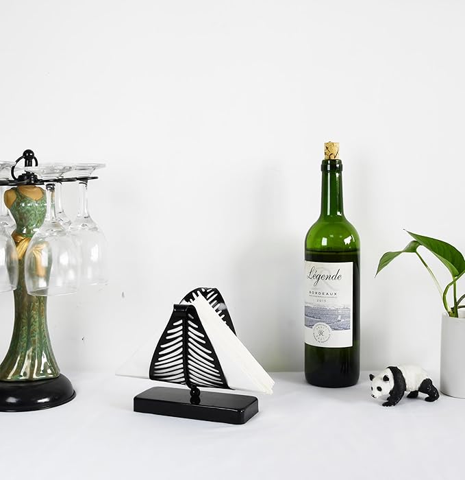 OwlGift Freestanding Modern Napkin Holder with Leaf Design, Tabletop Tissue Dispenser, Napkin Storage Organizer – Black