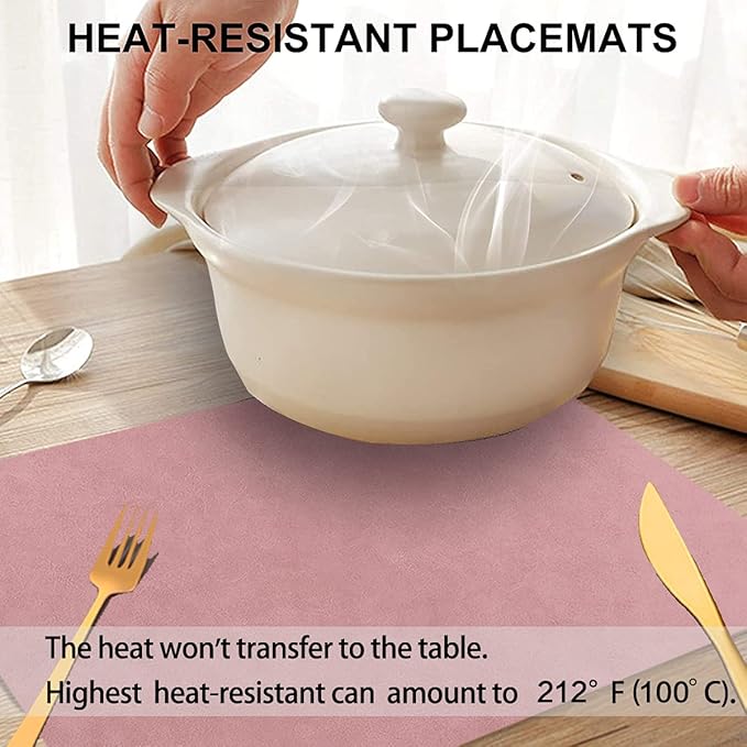 Placemats for Dining Table Set of 4,Design-Classic Faux Leather Eco-Friendly Place Mats,Waterproof&Stain Resistant Table Mats,Washable,Heat-Resistant,Non-Slip for Dining Table Decor (Pink, 4)