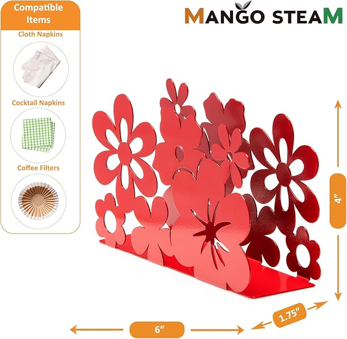 Mango Steam Tabletop Napkin/Tissue & Letter Holder For Home, Kitchen, Restaurants (Flower, Red)