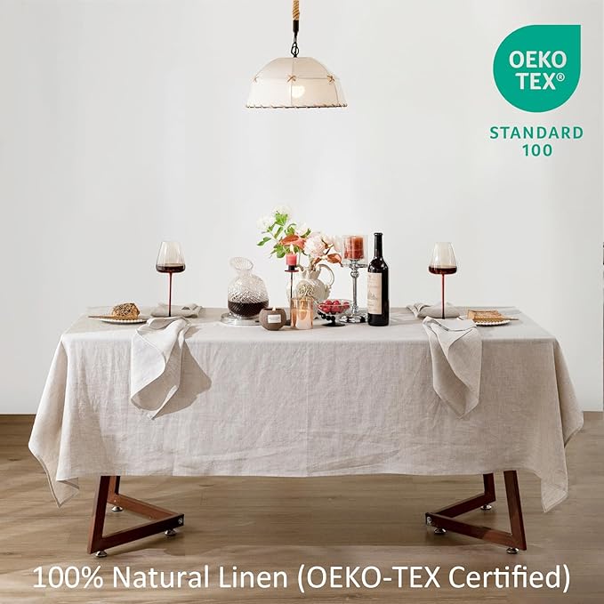 Talasily Linen Tablecloth 100% Pure Linen Table Cloth 60x84 Inches Rectangle Tablecloths Washable Cloths for Kitchen, Dining, Buffet Parties, Holidays, Picnic, Weddings and Restaurants-Natural Linen