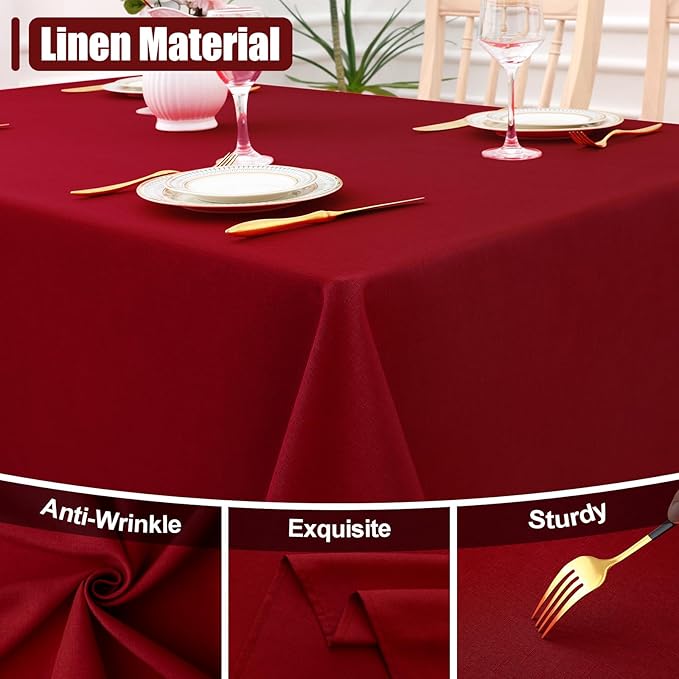 Smiry Rectangle Table Cloth Linen Textured, Waterproof Spillproof Anti-Wrinkle Burlap Tablecloth, Washable Decorative Fabric Table Cover for Dining, Party, Banquet, 60 x 120 Inch, Red