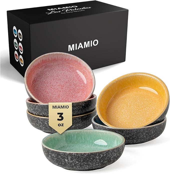 MIAMIO - Mini Dipping Bowls Set of 6 (3 oz) / Side Dish Bowl, Soy Sauce Dish, Dip Bowls, Small Snack Bowls - Las Palmitas Collection